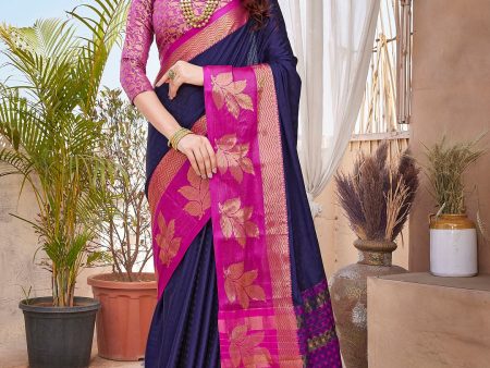 NOZ2TOZ Women Party Wear Aura Silk Saree with Unstitched Blouse - Blue Online