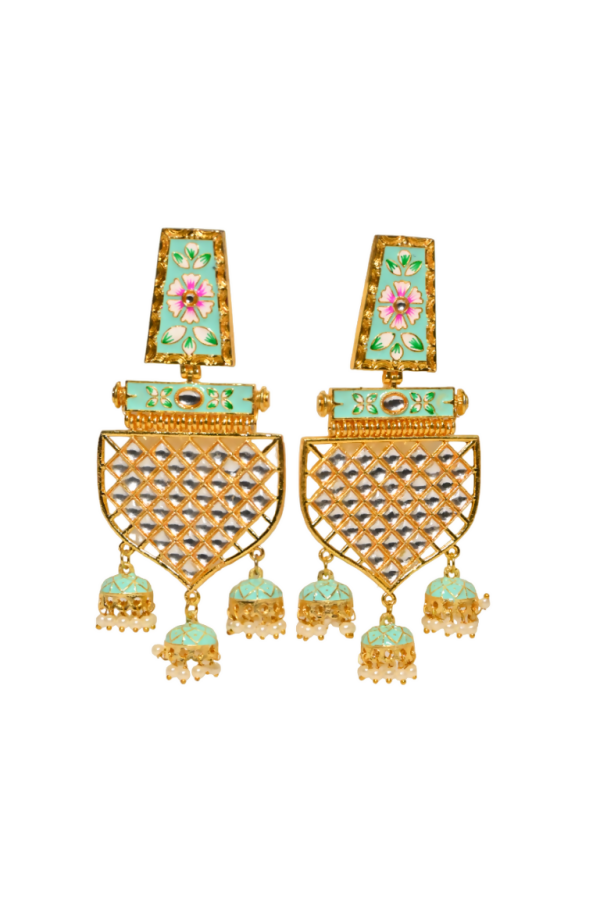 Green Traditional Gold-Plated Meenakari Jhumka Jhumki Earrings Indian Jewellery For Women Girls By House of Ree Hot on Sale