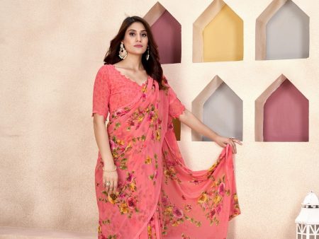 NOZ2TOZ Women Casual Wear Printed Weight Less Saree with Unstitched Blouse - Peach Cheap