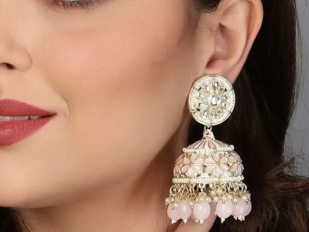 Meenakari Pink Jhumka Earrings By House of Ree Online Sale