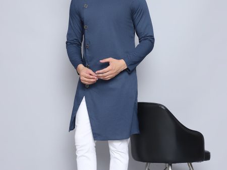 Even Apparels Men s Pure Cotton Blue Sherwani Kurta Online