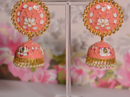 Orange Round Shape Ethnic Meenakari Jhumki Earrings By House of Ree Sale