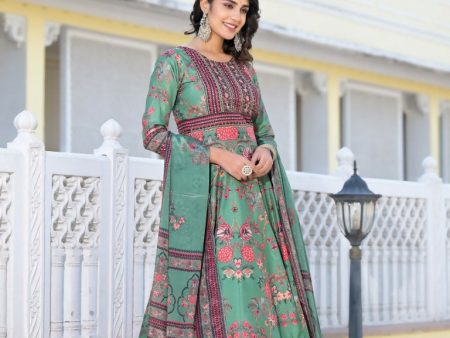 Partywear Designer parrot Dola Silk Anarkali suit with Dupatta - Suzen Fashion