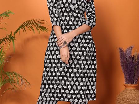 NOZ2TOZ Women Black And White Printed Viscose Rayon Kurta, Pant Online Hot Sale