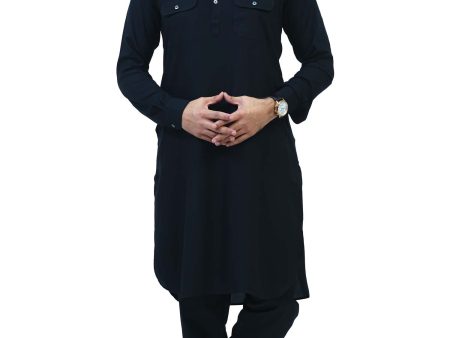 Bluesaanchi Men s Black Satin Pathani Kurta Set Online now