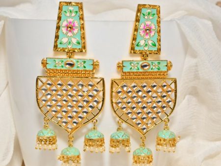 Green Traditional Gold-Plated Meenakari Jhumka Jhumki Earrings Indian Jewellery For Women Girls By House of Ree Hot on Sale