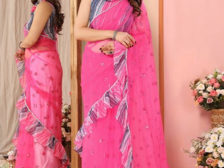 Partywear Designer Pink Net Fancy Saree - Dyuti Online now