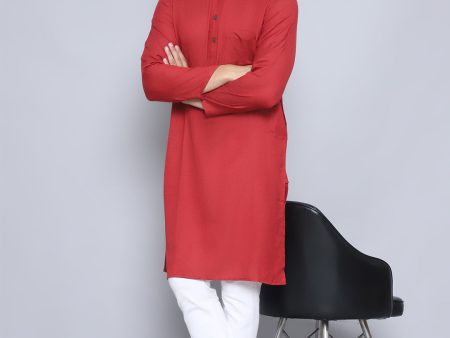 Even Apparels Men s Pure Cotton Rust Kurta For Sale