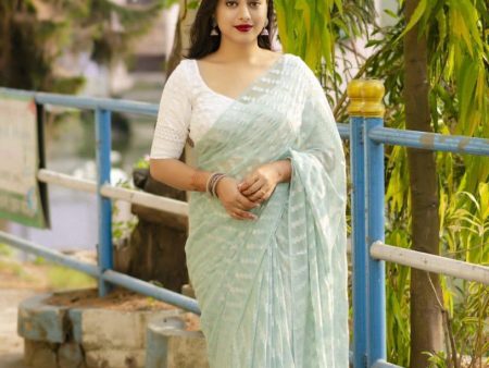 Blue Poly Chiffon Ethnic Motifs Saree with Unstitched Blouse - A2M Online Hot Sale