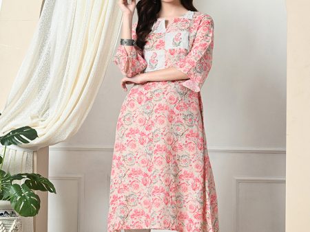 Myshka Women s Hakoba Printed A-Line Kurta in Peach Color Cheap