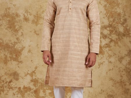 Bluesaanchi Men s Dark Cream Textured Kurta Set Online Hot Sale