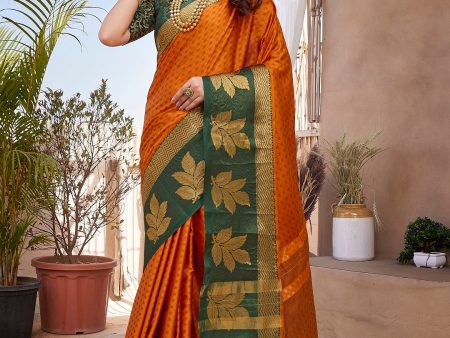 NOZ2TOZ Women Party Wear Aura Silk Saree with Unstitched Blouse - Orange Sale