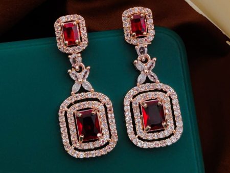 Red American Diamond Party Earrings By House of Ree Discount