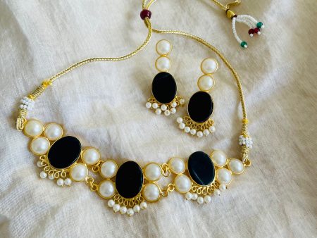 Black Druzzy Stone Necklace Set By House of Ree For Sale