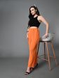 Myshka Women s Solid Ribbed High-Rise Wide Leg Casual Trousers in Orange Color Supply