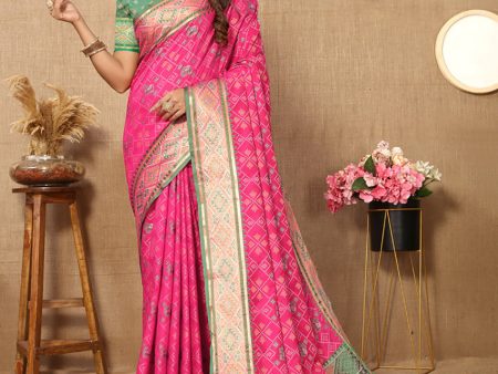 Lorenvalley Fashion Magenta Patola Silk Woven Design with Zari Meenakari Weaving motifs Pallu Saree on Sale