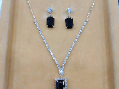 Black Partywear American Diamond Necklace Set By House of Ree For Sale