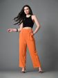 Myshka Women s Solid Ribbed High-Rise Wide Leg Casual Trousers in Orange Color Supply