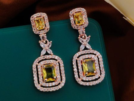 Yellow American Diamond Party Earrings By House of Ree Online