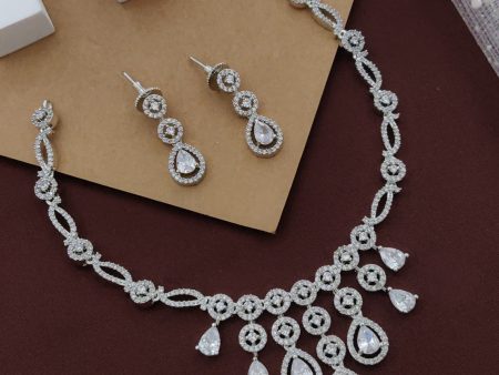 Silver Partywear American Diamond Rhodium Plated Necklace Set By House of Ree Fashion