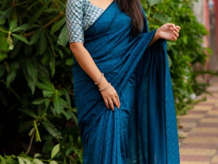 Blue Jute Silk Woven Design Saree with Unstitched Blouse - A2M on Sale