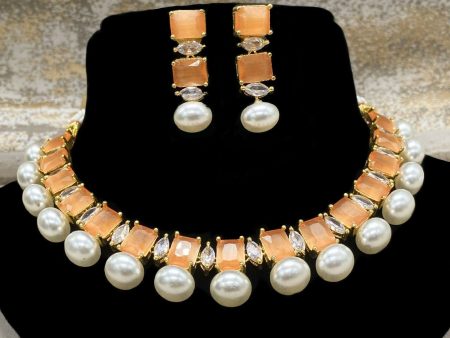 Orange Partywear American Diamond Necklace Set For Women By House of Ree Online Hot Sale