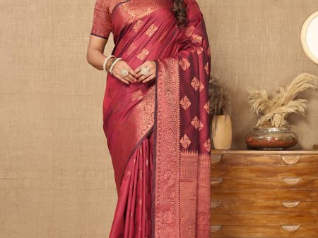 Lorenvalley Fashion Maroon Soft Katan Silk Woven Design Copper Zari Weaving Saree Online now