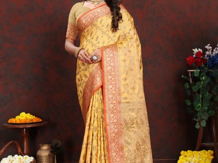 Lorenvalley Fashion Yellow Soft Katan Silk Woven Design Rich Zari Weaving Pallu Saree Online now