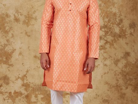 Bluesaanchi Men s Coral Banarasi Silk Kurta Set Sale