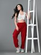 Myshka Women s Solid Ribbed High-Rise Cargo Style Casual Trousers in Maroon Color Hot on Sale