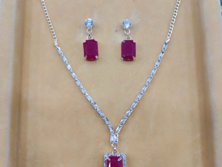 Pink Partywear American Diamond Necklace Set By House of Ree Sale