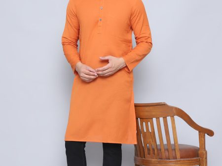 Even Apparels Men s Pure Cotton Orange Kurta For Discount