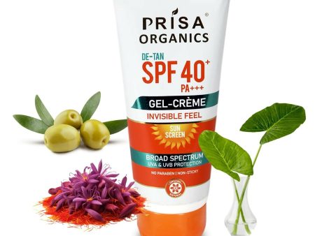 Prisa Organics De-Tan Sun Screen SPF 40 PA+++ Invisible Feel Gel Cream on Sale