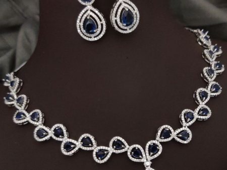 Blue Partywear American Diamond Necklace Set By House of Ree Hot on Sale