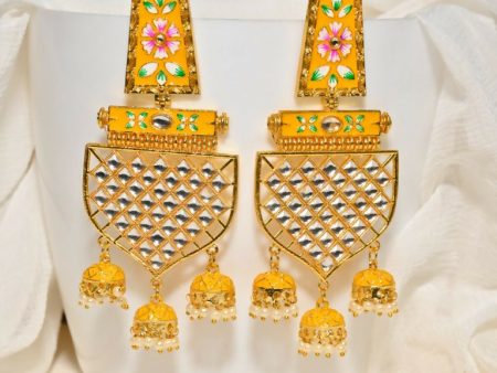 Yellow Traditional Gold-Plated Meenakari Jhumka Jhumki Earrings Indian Jewellery For Women Girls By House of Ree Online now