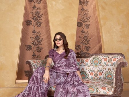 NOZ2TOZ Women Casual Wear Printed Weight Less Saree with Unstitched Blouse - Violet Supply