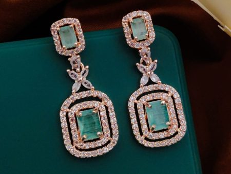 Mint Green American Diamond Party Earrings By House of Ree For Discount