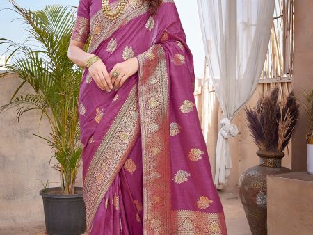 NOZ2TOZ Women Wedding Wear Zari Weaving Paithani Silk Saree with Unstitched Blouse - Purple For Discount