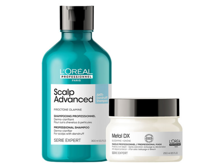 L Oreal Professionnel Scalp Advanced Anti-Dandruff Dermo-Clarifier Shampoo + Metal Dx Hair Mask on Sale