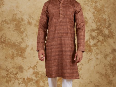 Bluesaanchi Men s Dark Brown Textured Kurta Set Supply