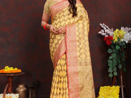 Lorenvalley Fashion Yellow Soft Katan Silk Woven Design Rich Zari Weaving Pallu Saree Online Hot Sale