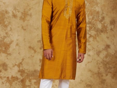 Bluesaanchi Men s Handloom Embroidered Bronze Kurta Set Online Sale