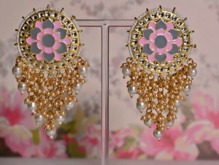 Pink & Grey Mandala Flower Hand Painted Bridal Earrings By House of Ree Fashion