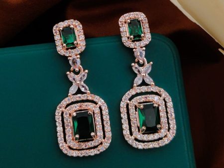 Green American Diamond Party Earrings By House of Ree Online now