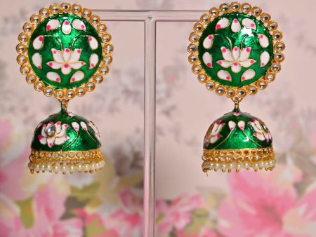 Green Round Shape Ethnic Meenakari Jhumki Earrings By House of Ree Fashion