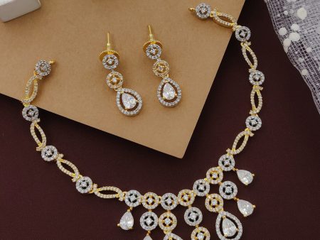 Golden Partywear American Diamond Gold Plated Necklace Set By House of Ree Discount