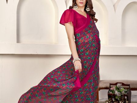 NOZ2TOZ Women Casual Wear Printed Weight Less Saree with Unstitched Blouse - Pink Sale