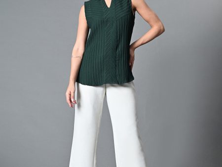 Myshka Women s Keyhole Neck Sleeveless Top in Green Color Online Hot Sale