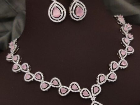 Pink Partywear American Diamond Necklace Set By House of Ree Hot on Sale