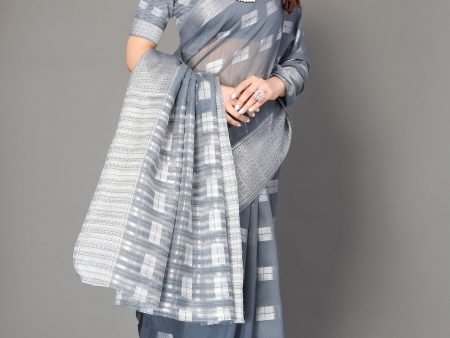 NOZ2TOZ Women Party Wear Banarasi Silk Saree with Unstitched Blouse - Grey Sale